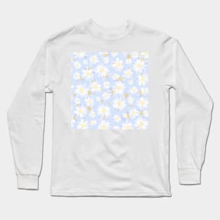 Classy Blue White Daisy Flowers Long Sleeve T-Shirt